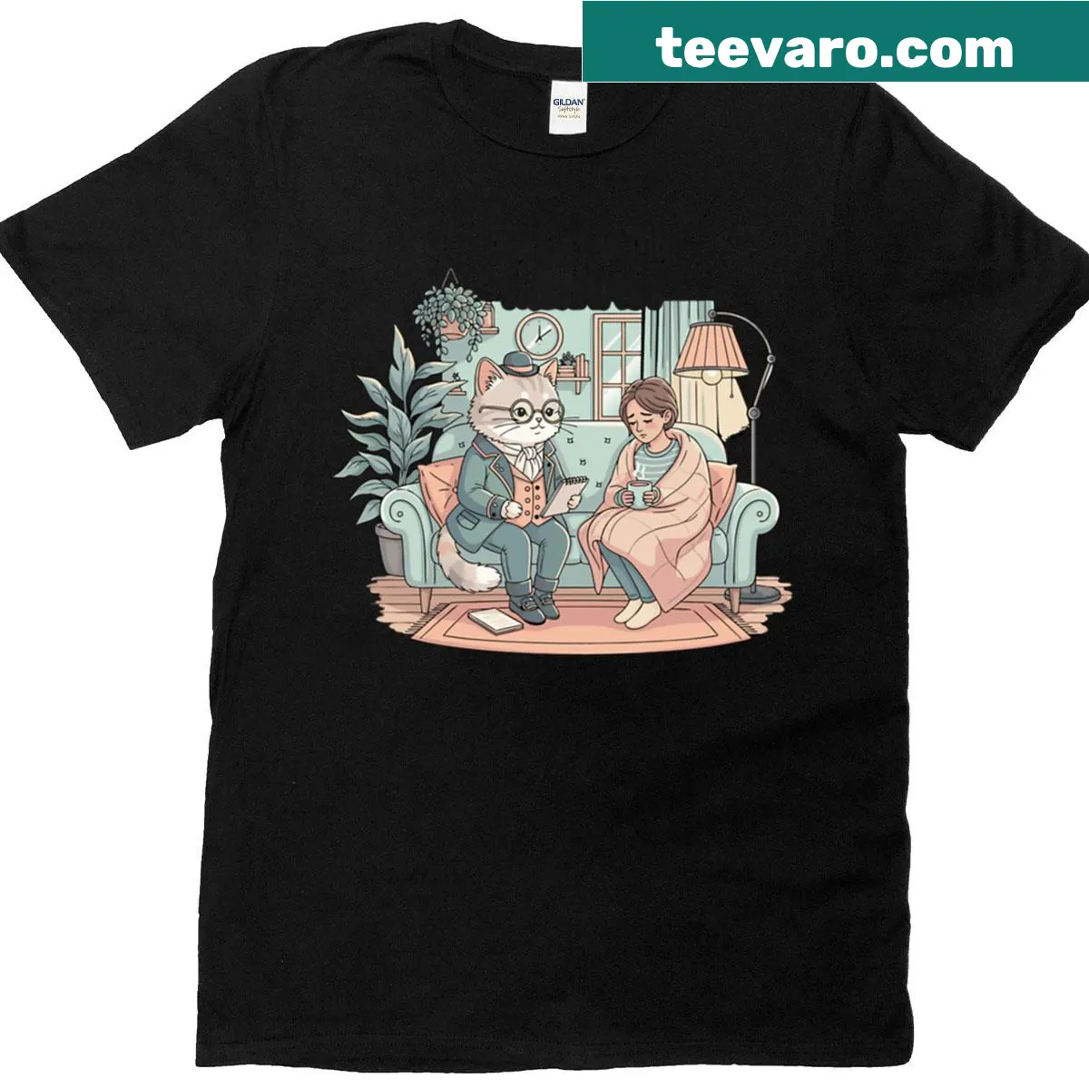 Victorian cat quote design emphasizing mental health on a t-shirt — on a men's t-shirt