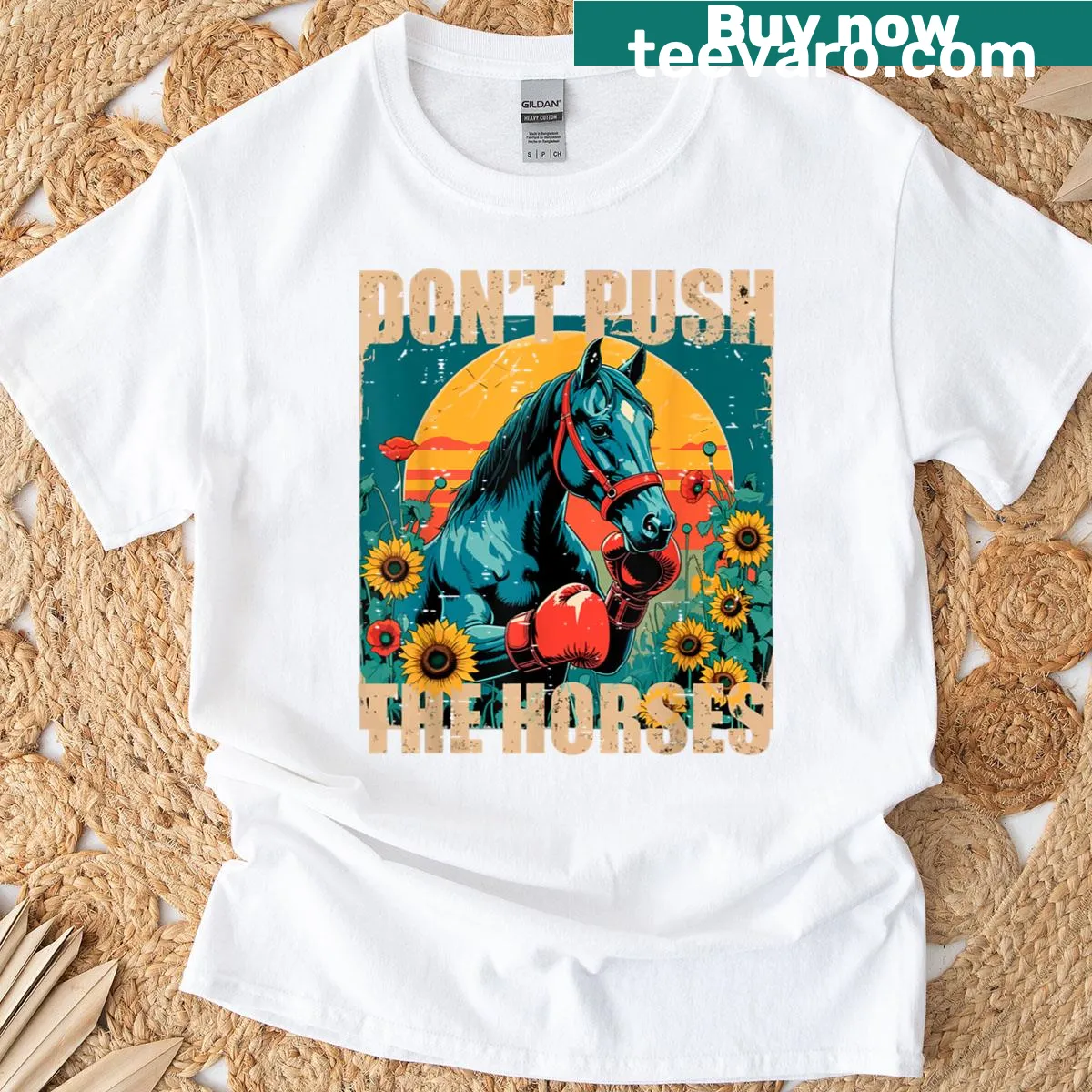 Vintage T-shirt with humorous 'Don't Push The Horses' text for boxing lovers — on a men's t-shirt