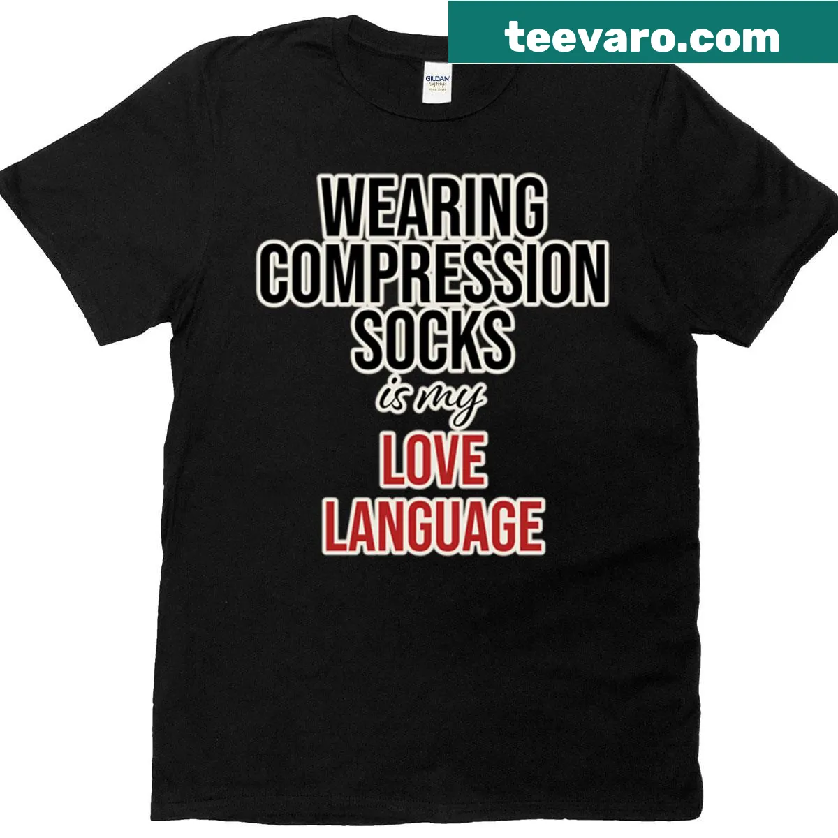 Funny t-shirt about wearing compression socks — on a men's t-shirt