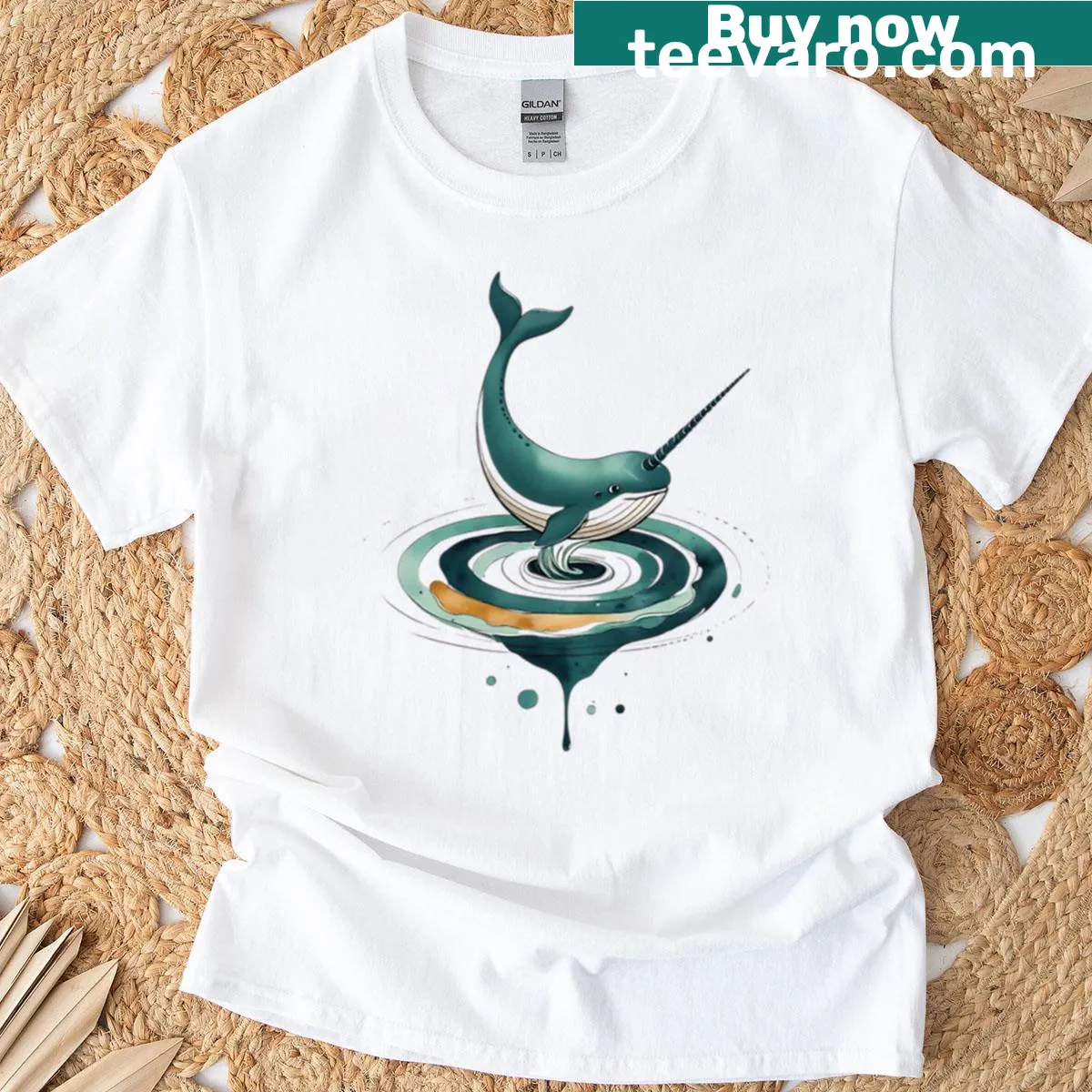 Whimsical T-shirt featuring an abstract whirlpool design in watercolor style — on a men's t-shirt