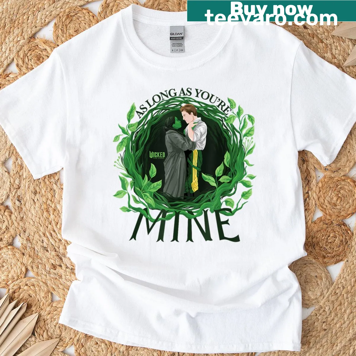 Playful T-shirt with the phrase 'Wicked For Good As Long As You're Mine' — on a men's t-shirt