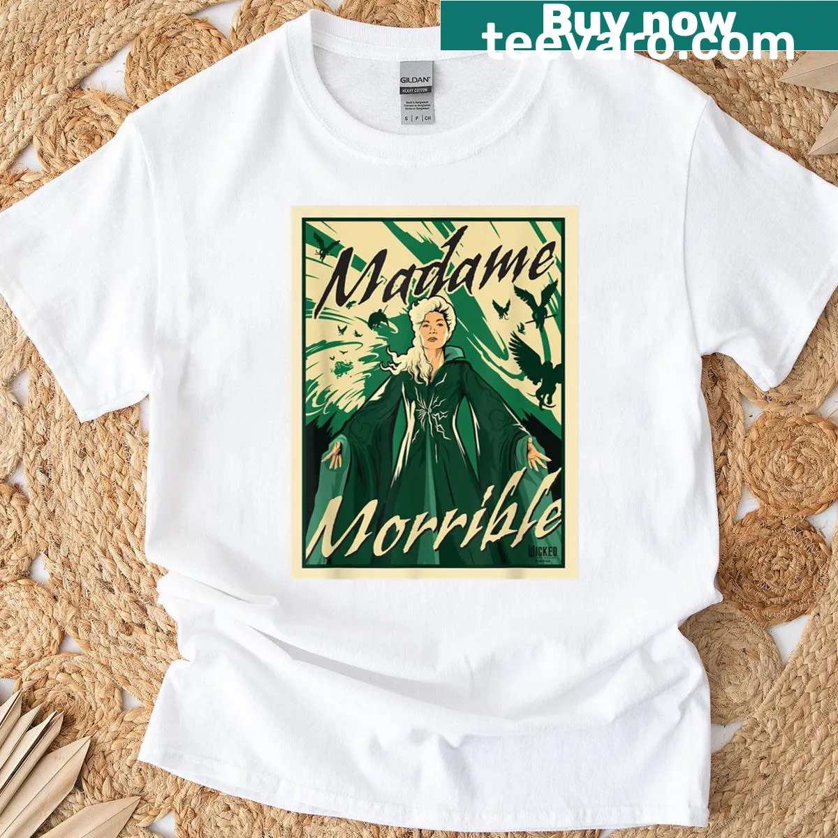 Illustrated Morrible design on a Wicked For Good T-shirt. — on a men's t-shirt