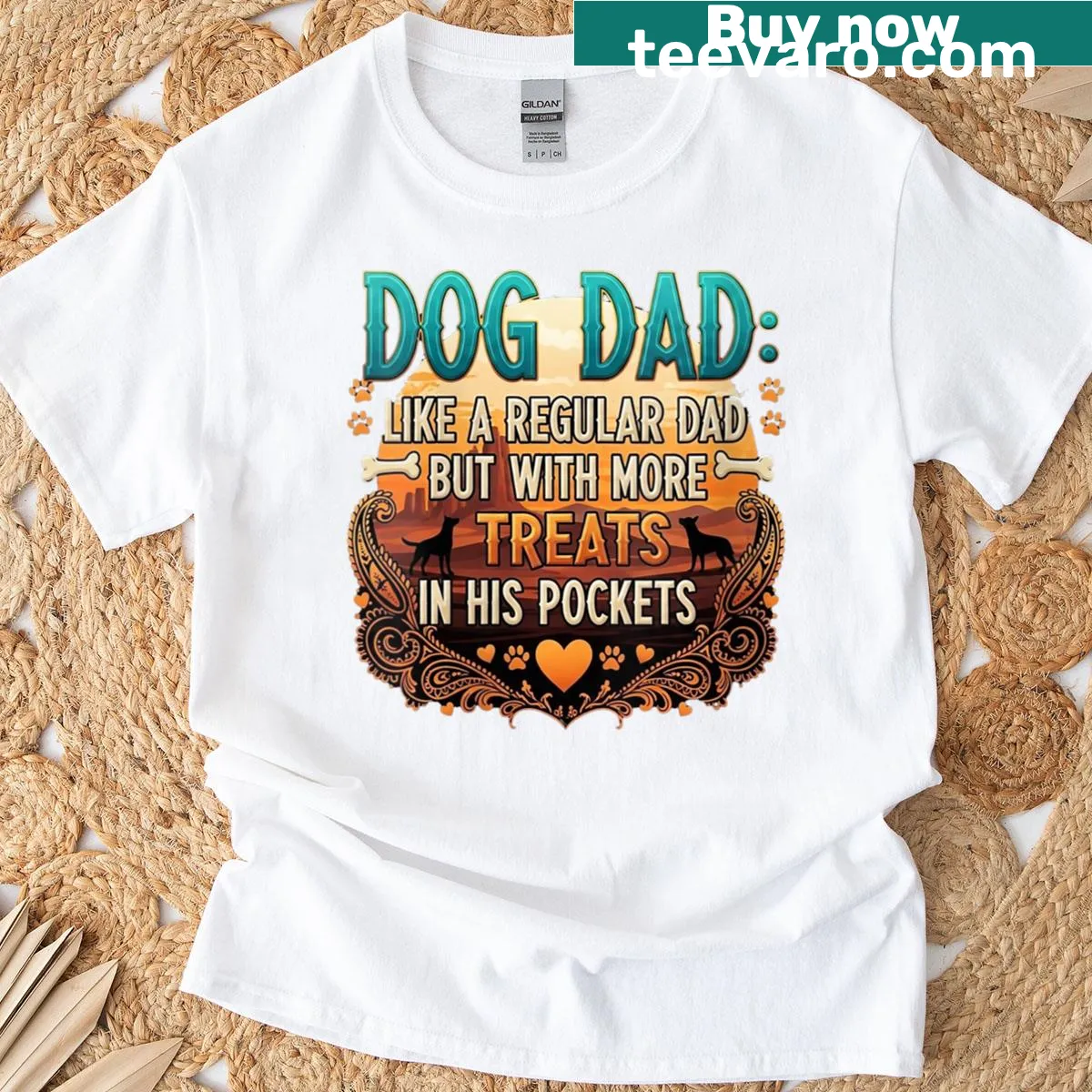Dog Dad T-shirt with funny phrases about being a leader and nap buddy — on a men's t-shirt