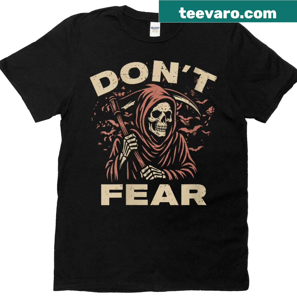 Grim Reaper graphic T-shirt with cannabis theme — on a men's t-shirt