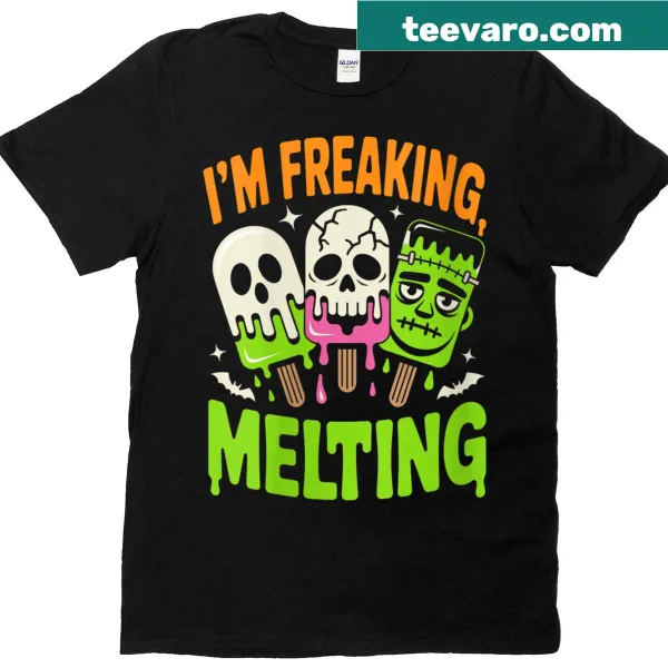 Spooky melting ice cream graphic on a T-shirt