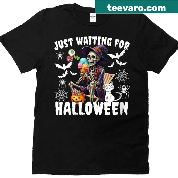 Funny Halloween T-shirt with a skeleton holding an ice cream cone