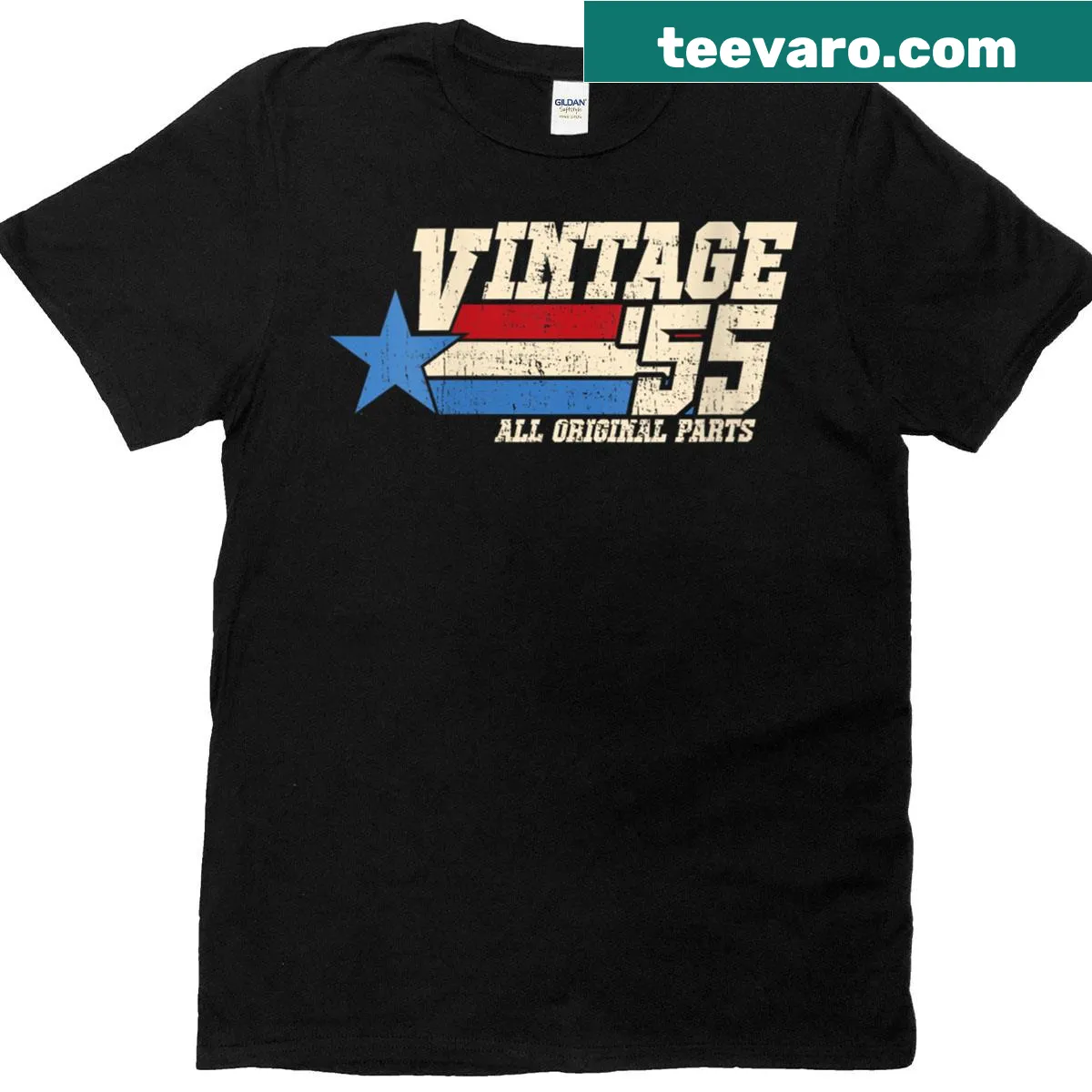 Vintage style T-shirt celebrating a 70th birthday for a dad born in 1955 — on a men's t-shirt
