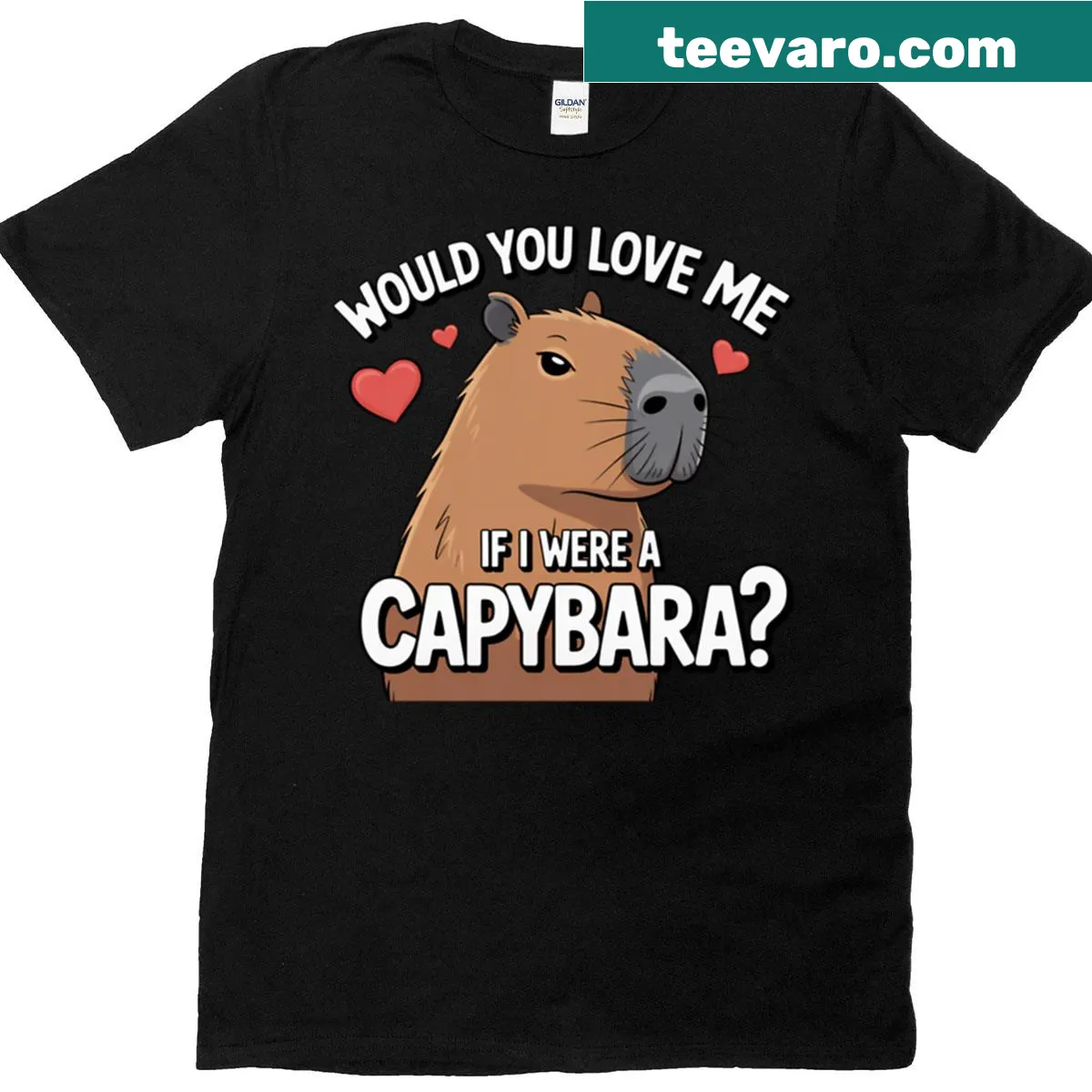 Illustration of a capybara with the text asking about love — on a men's t-shirt