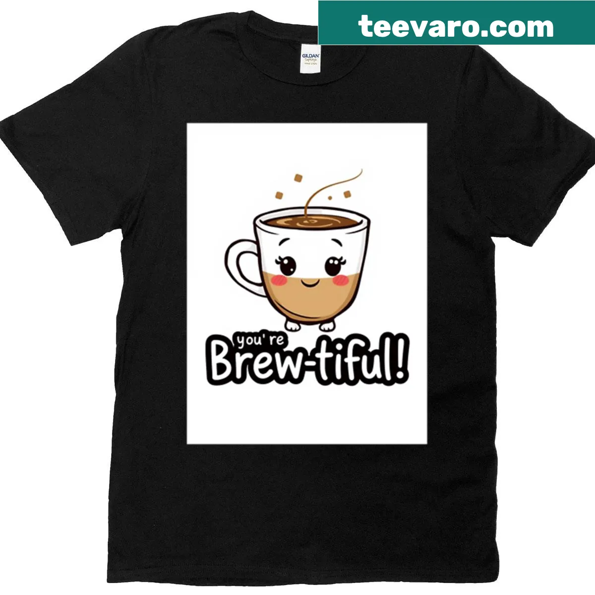 A cute coffee-themed shirt with the phrase 'You’re Brew-tiful.' — on a men's t-shirt