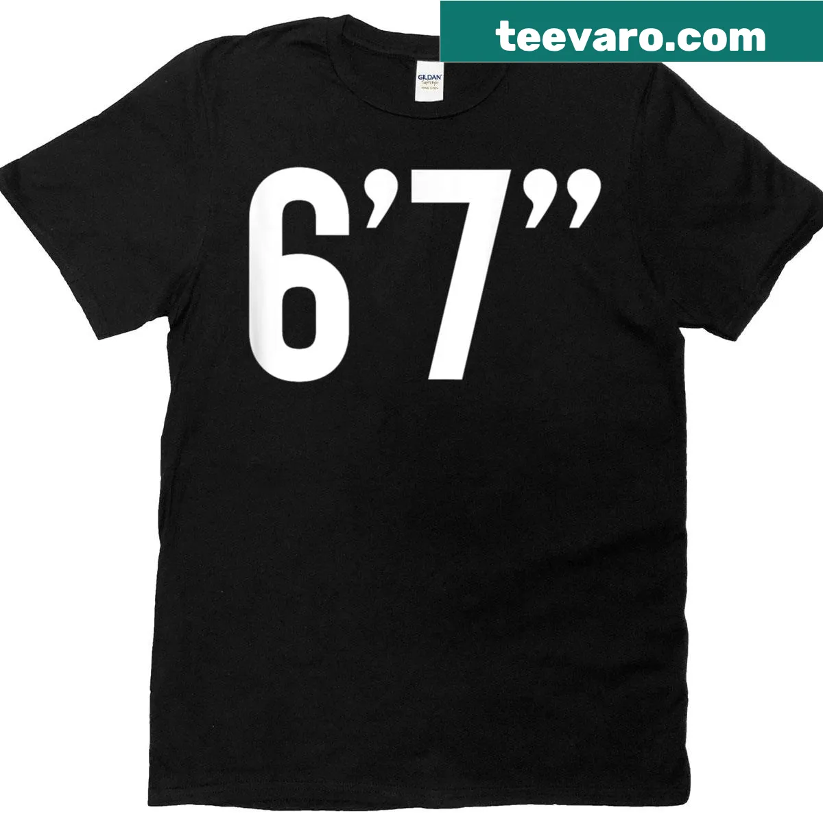 Meme t-shirt featuring the phrase 67 - Six Foot Seven Inches — on a men's t-shirt