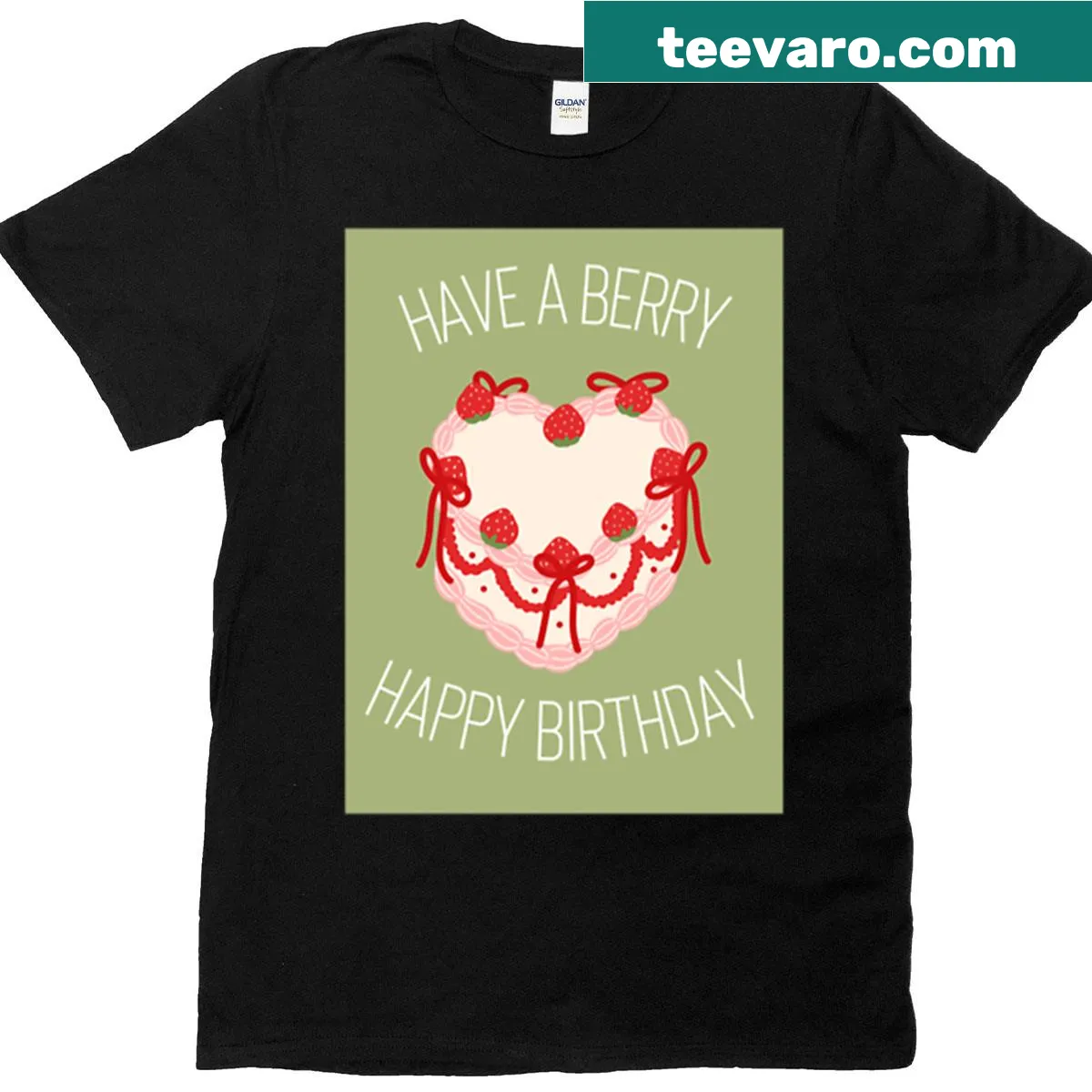 Cheerful t-shirt featuring berry illustrations and the phrase A Berry Happy Birthday — on a men's t-shirt