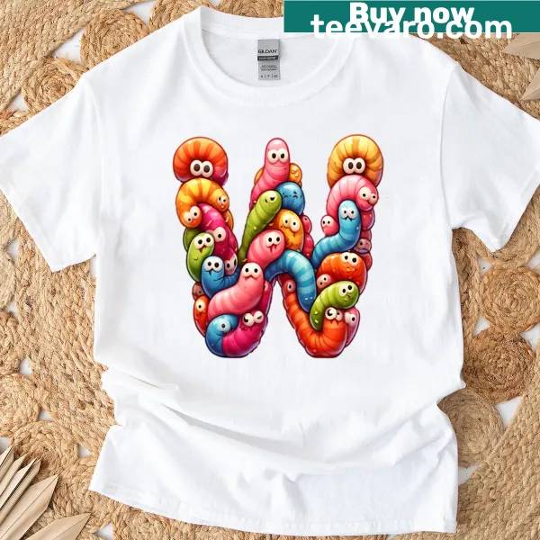 Playful T-shirt featuring a group of cartoon worms