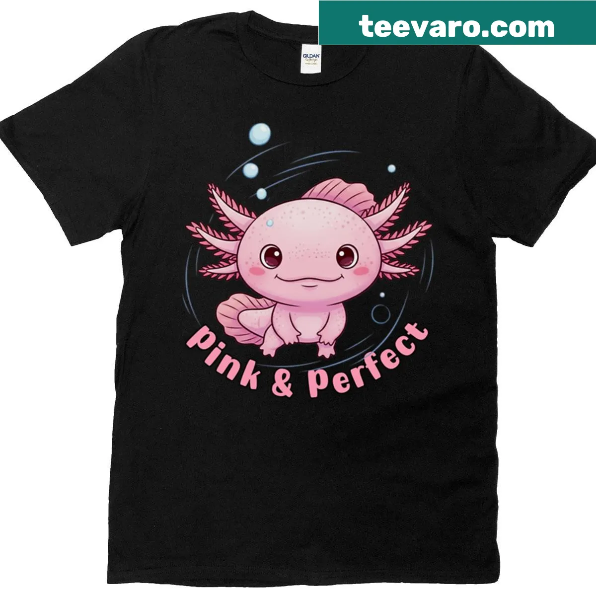 Oversized t-shirt featuring a cute axolotl illustration — on a men's t-shirt