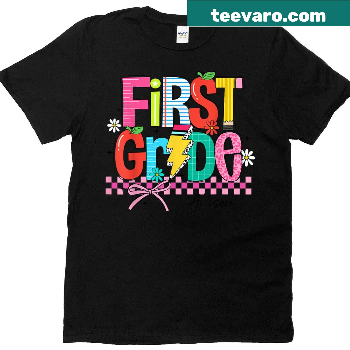 Cute 1st Grade T-shirt for girls with playful back-to-school design — on a men's t-shirt