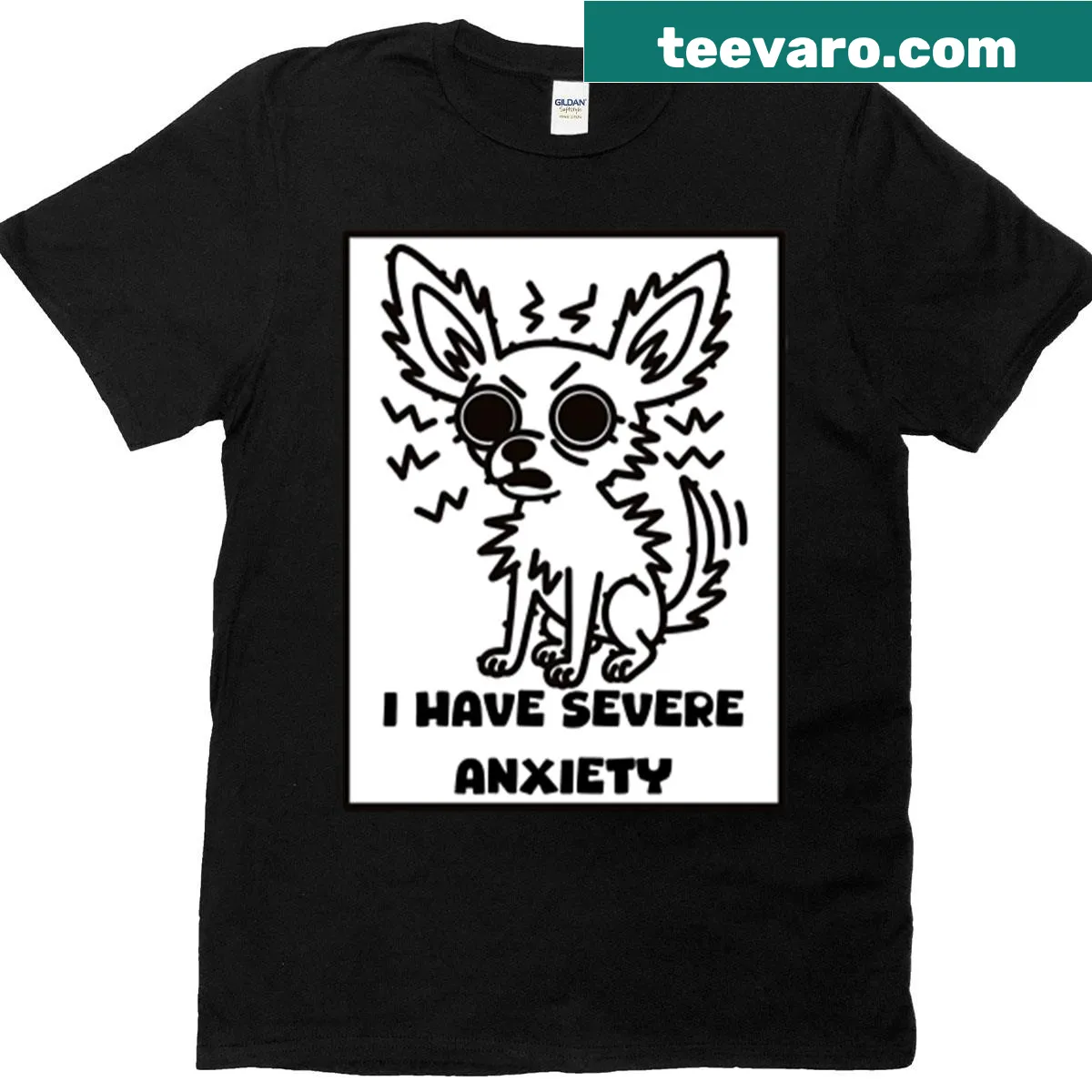 Illustrated anxious Chihuahua on oversized T-shirt — on a men's t-shirt