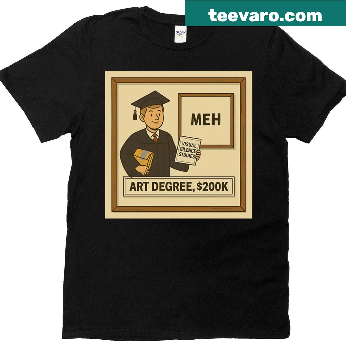 T-shirt with the text 'Art Degree Framed For Impact' in a minimalist style — on a men's t-shirt