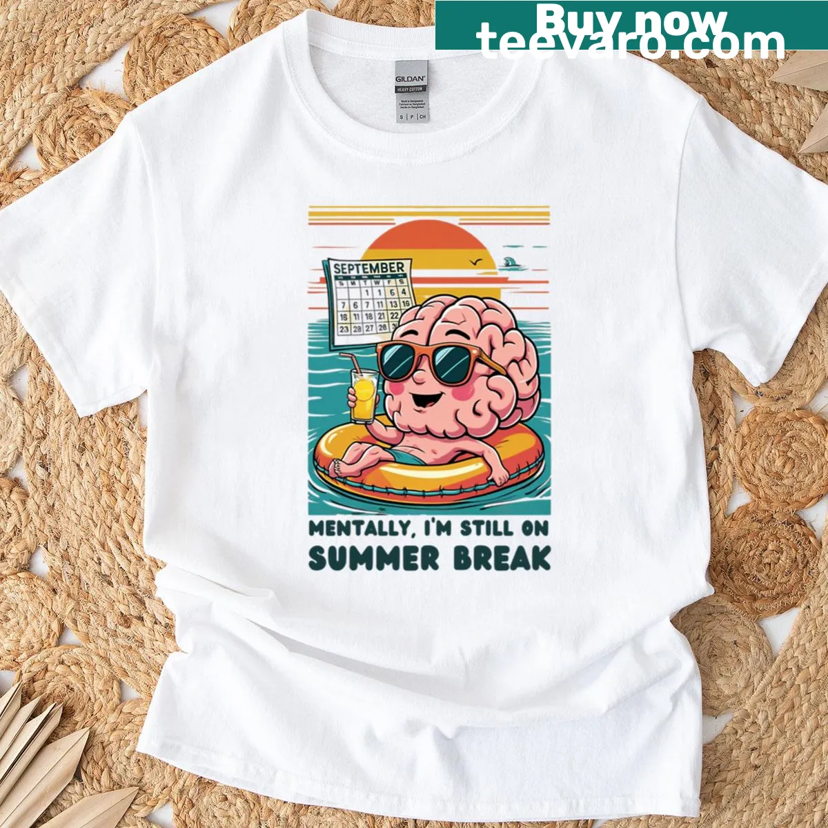 Oversized T-shirt featuring a sleepy cartoon brain graphic — on a men's t-shirt