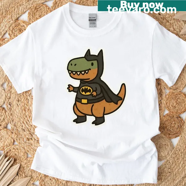 Illustration of a T-rex with a bat sticker design