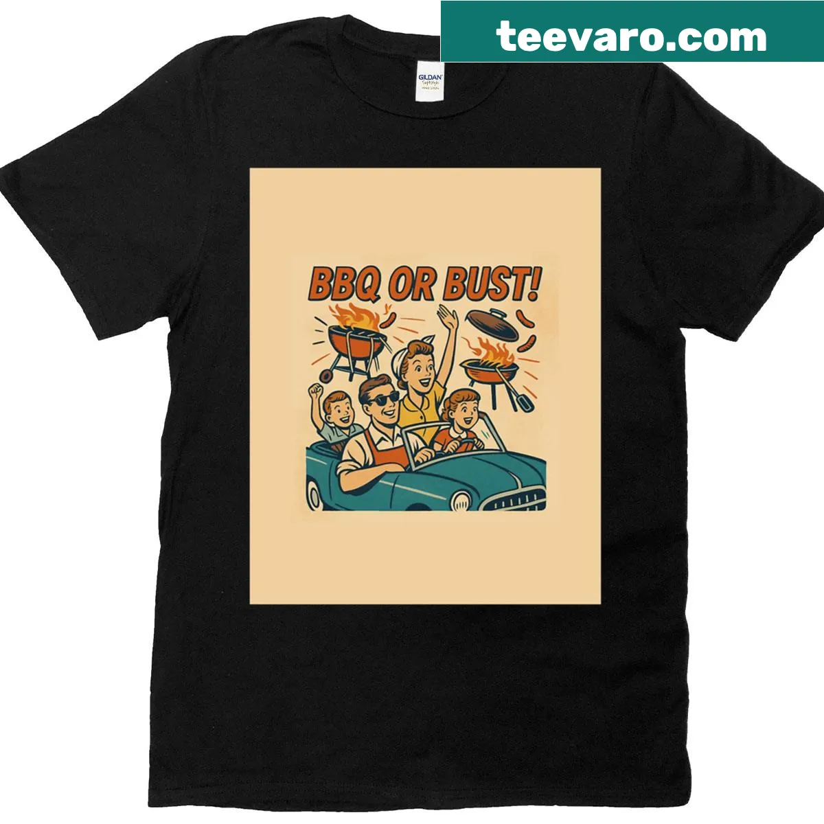 Graphic tee with the phrase 'Bbq Or Bust' in playful font — on a men's t-shirt
