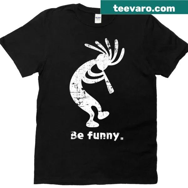 Vintage Kokopelli dancing design on T-shirt.