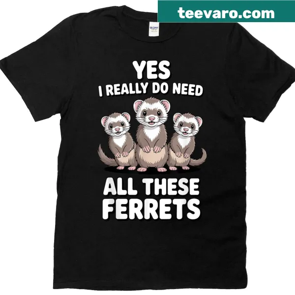 Whimsical ferret artwork on a T-shirt celebrating ferret lovers