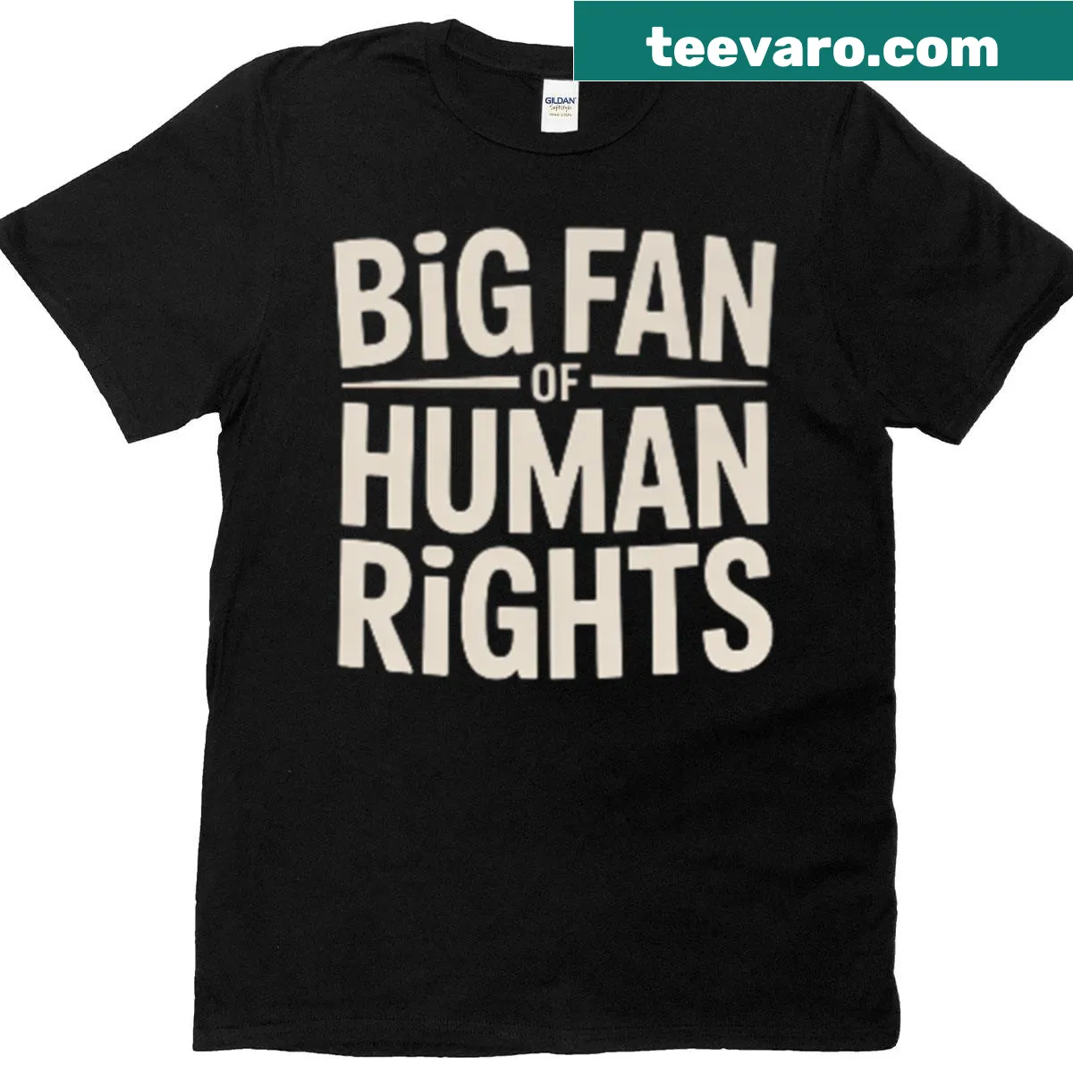 Statement t-shirt supporting human rights advocacy with bold text — on a men's t-shirt