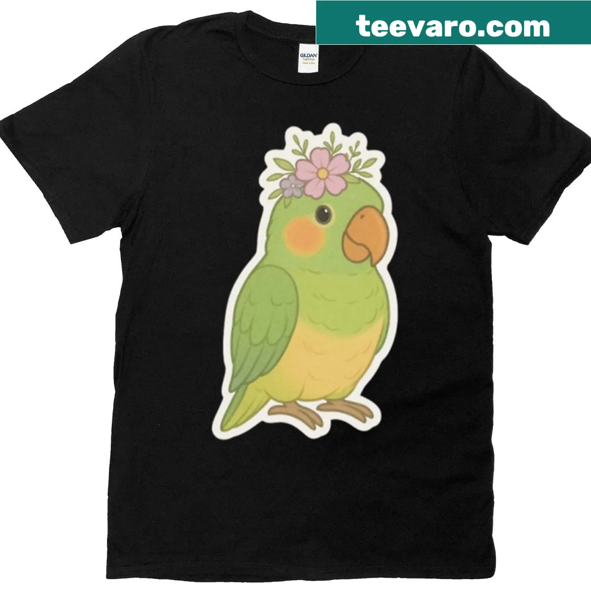 Adorable parrot in a flower crown on a T-shirt — on a men's t-shirt
