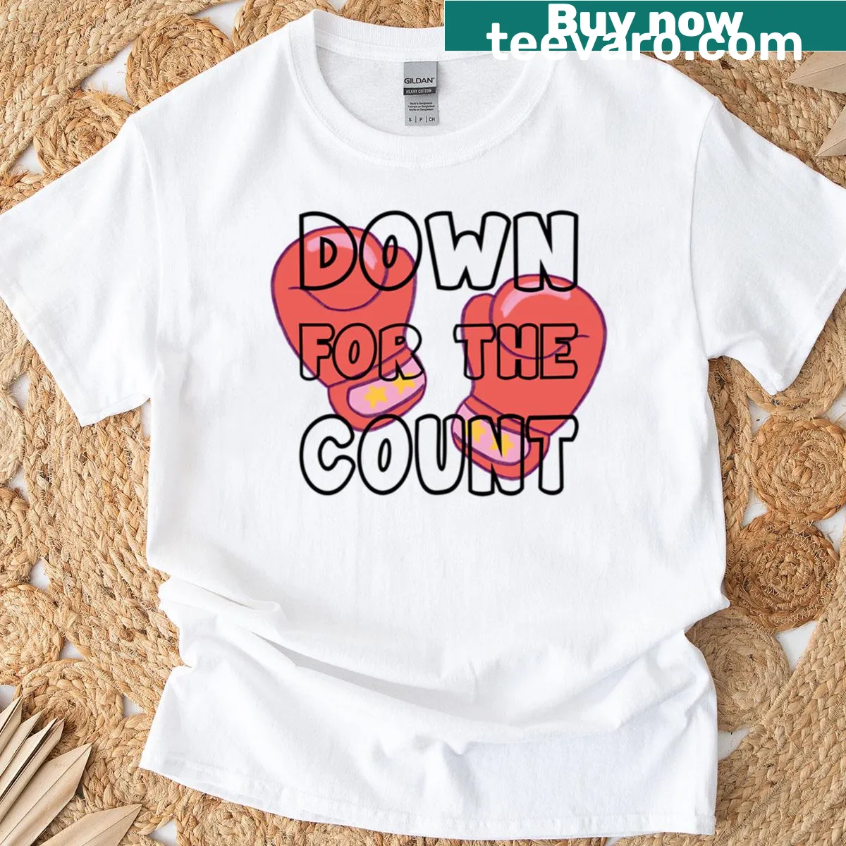 Boxing graphic t-shirt with the text 'Down For The Count' — on a men's t-shirt