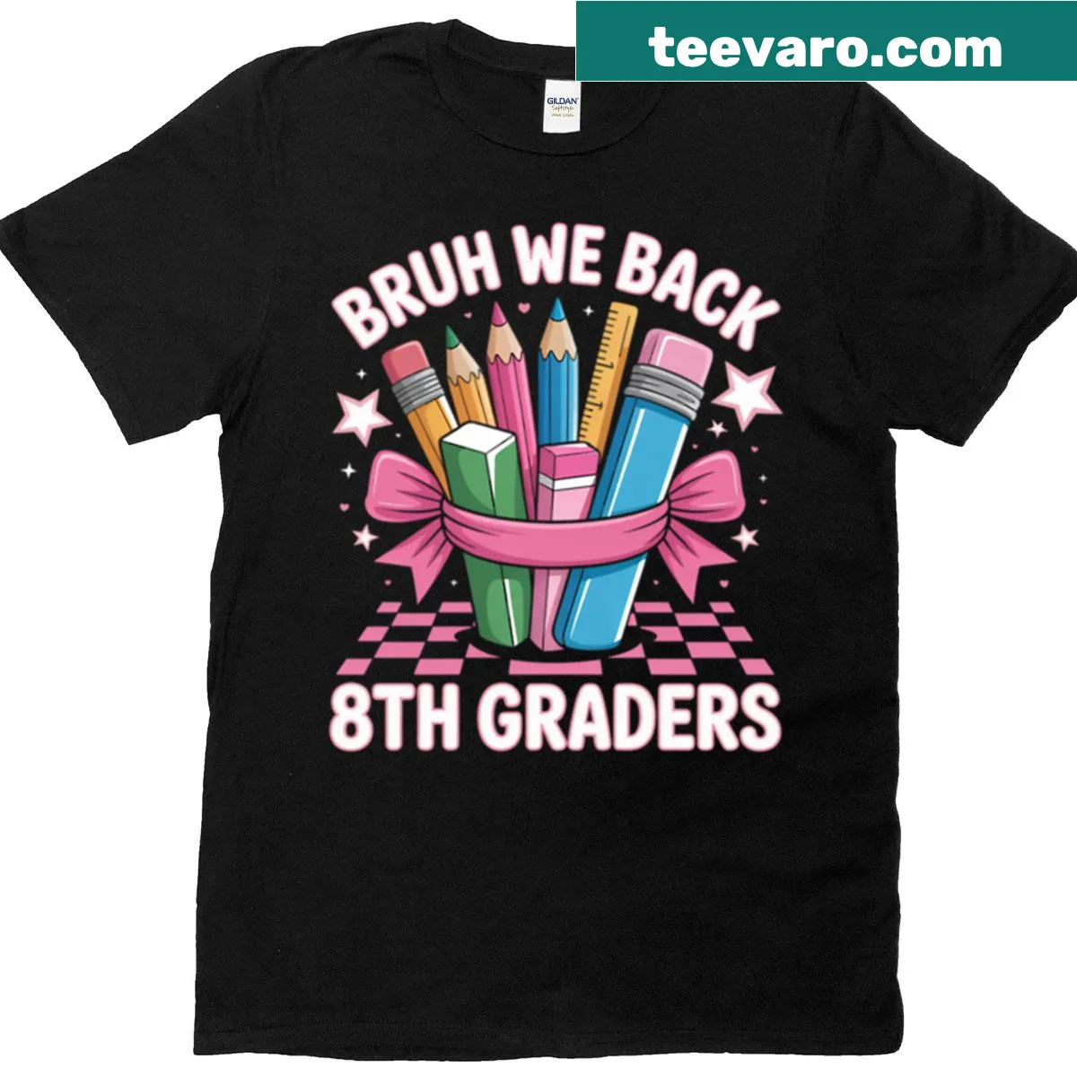 Playful T-shirt with text saying 'Bruh We Back' for 8th graders — on a men's t-shirt
