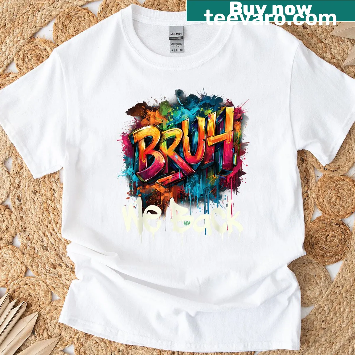 Text 'Bruh We Back To School' on a casual T-shirt — on a men's t-shirt