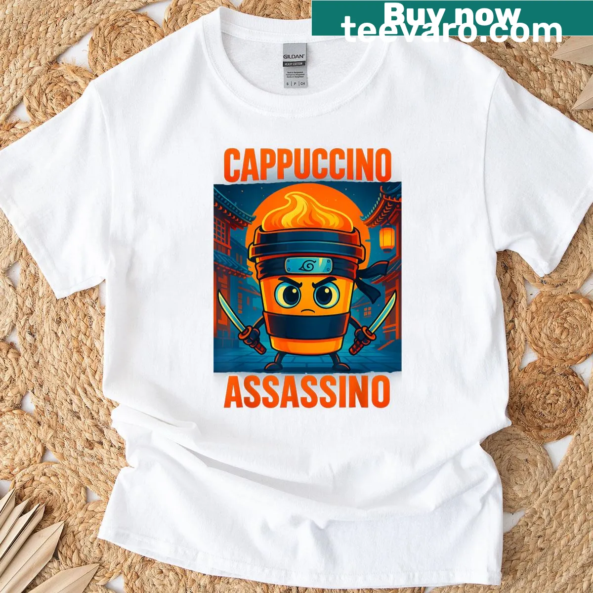 Funny T-shirt for kids with a cappuccino assassin theme — on a men's t-shirt