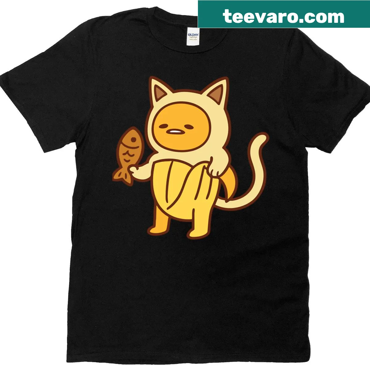 T-shirt featuring a cute cat disguised as a banana in kawaii style. — on a men's t-shirt