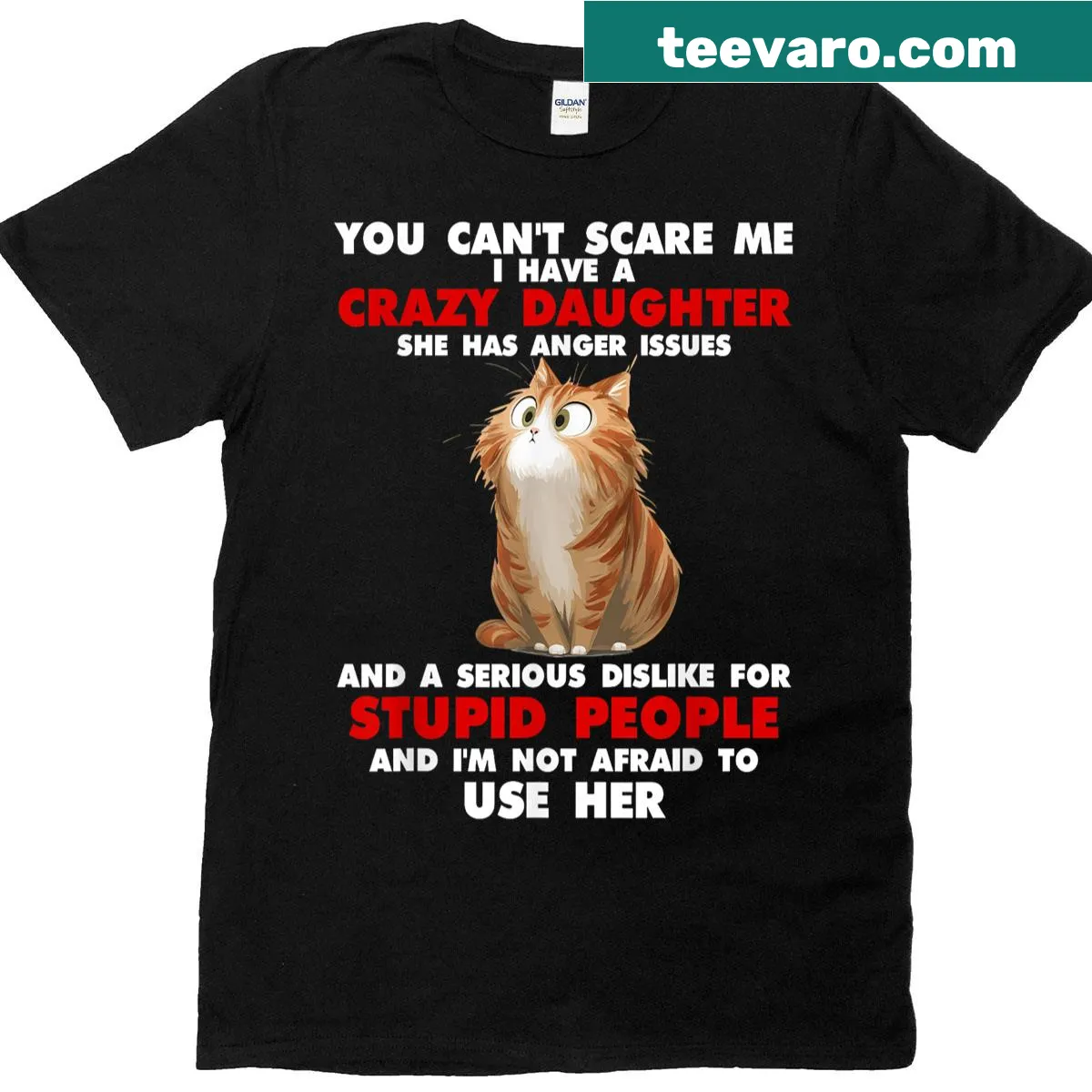 Funny graphic shirt about a crazy daughter and her cat — on a men's t-shirt