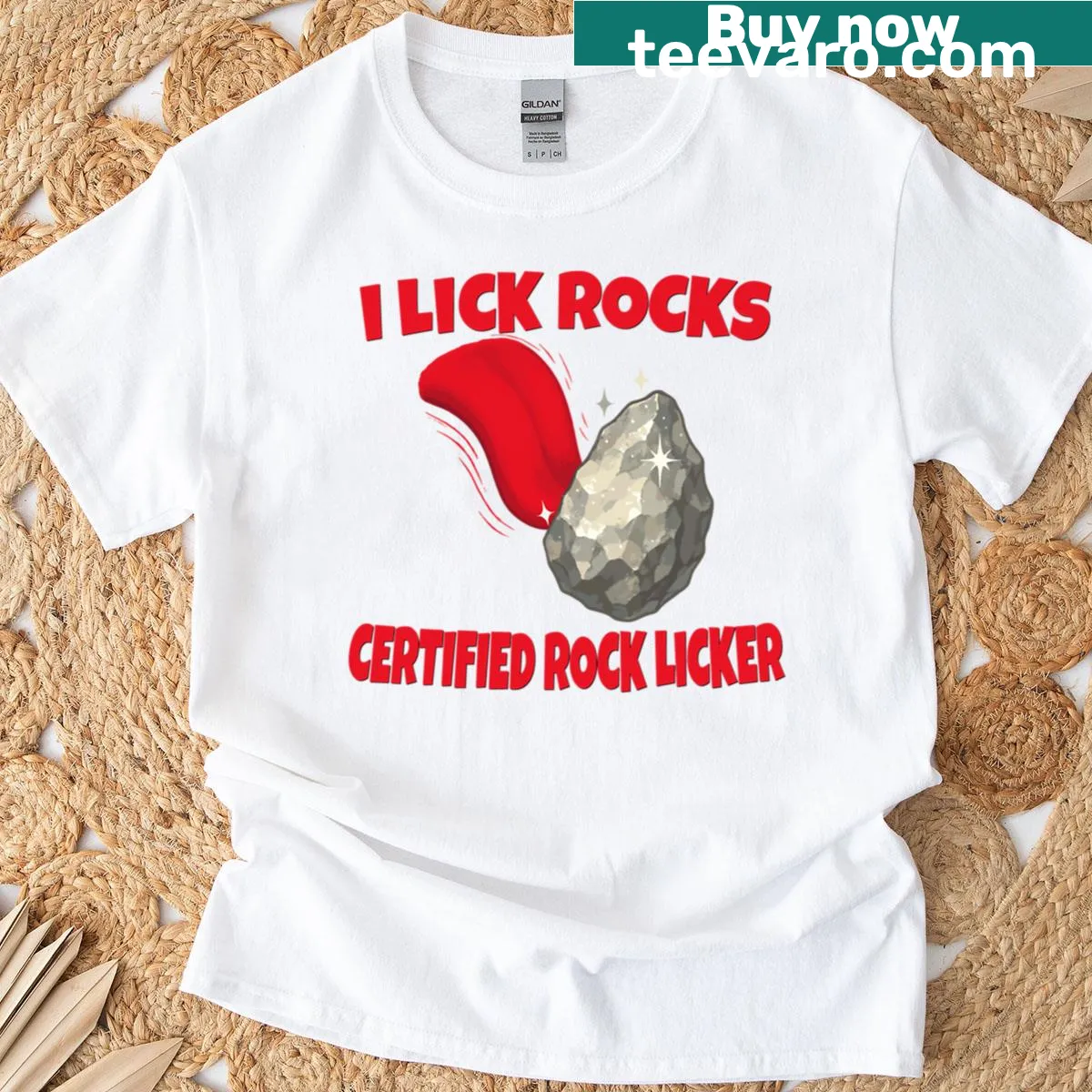 Funny T-shirt with the phrase Certified Rock Licker and cartoon illustration — on a men's t-shirt