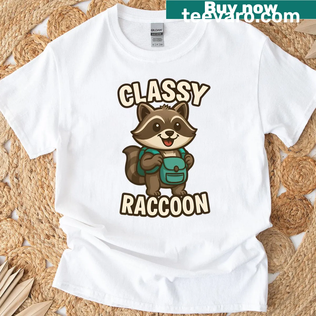 Cartoon raccoon design on a back to school themed t-shirt — on a men's t-shirt