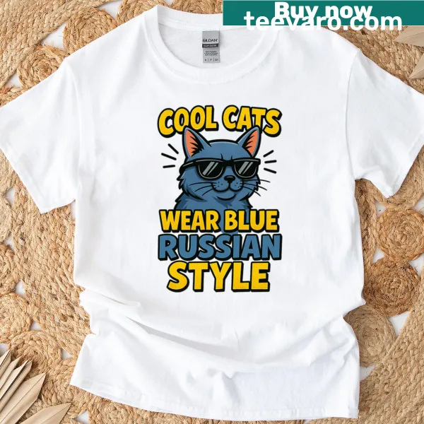 Playful cartoon Russian Blue cat oversized T-shirt