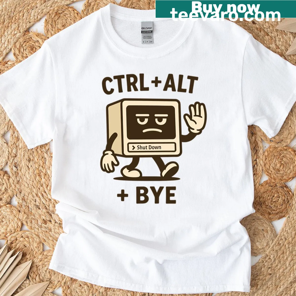 Graphic tee with Ctrlaltbye keyboard shortcut design — on a men's t-shirt