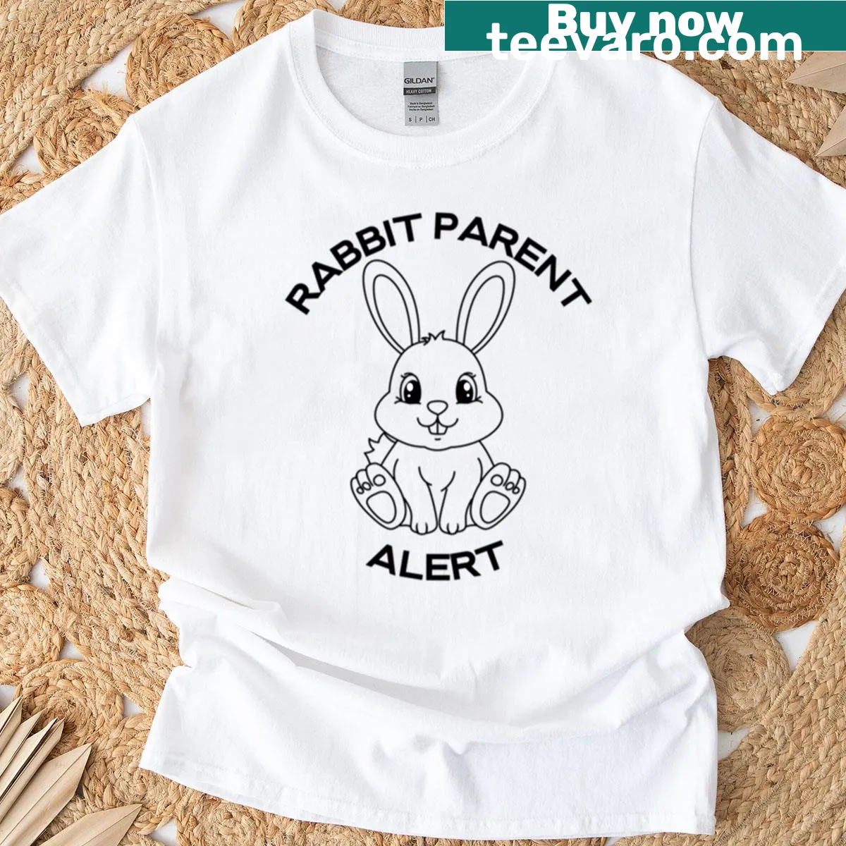 Illustration of a cute white rabbit with 'Rabbit Parent Alert' text — on a men's t-shirt
