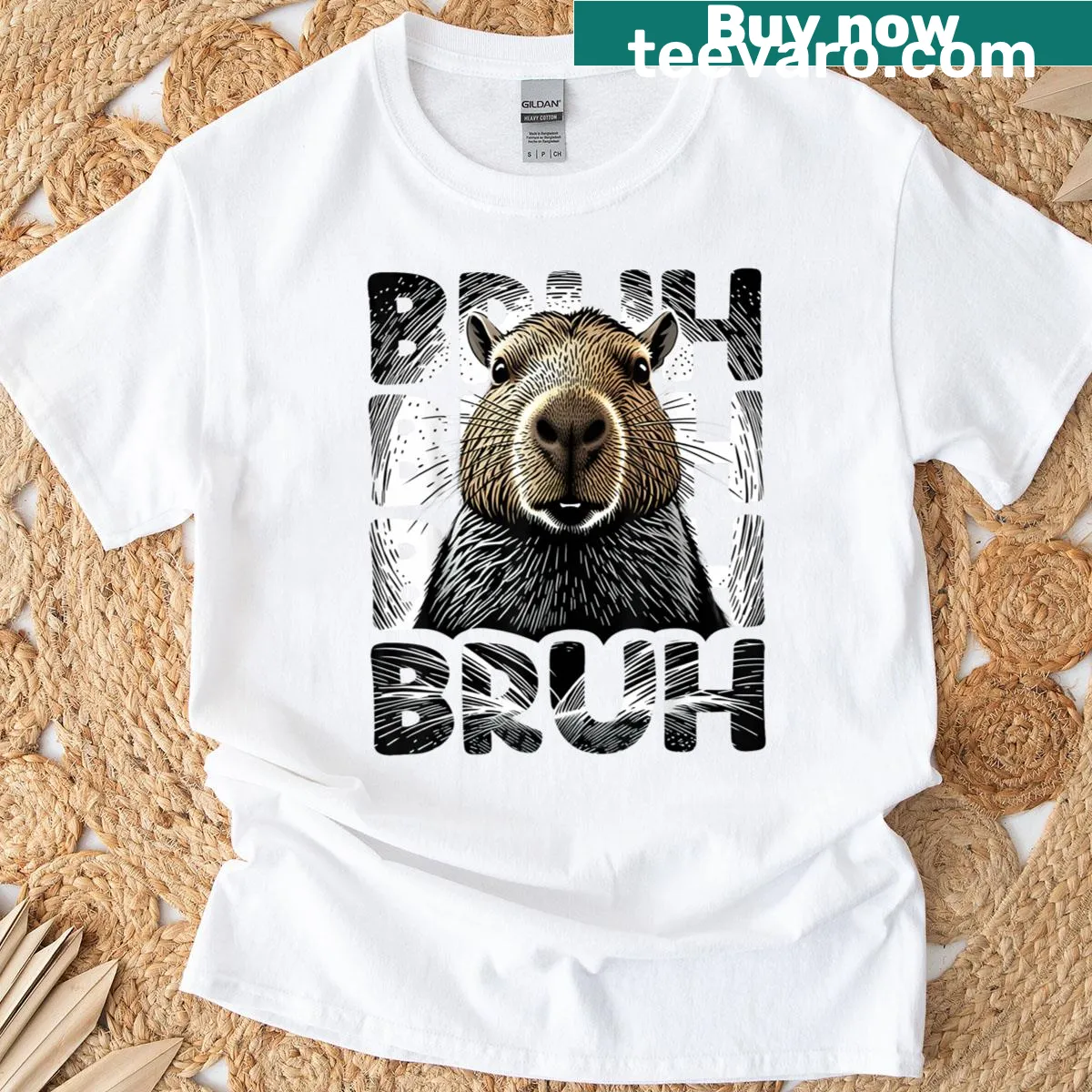 Funny capybara meme graphic on a trendy t-shirt — on a men's t-shirt