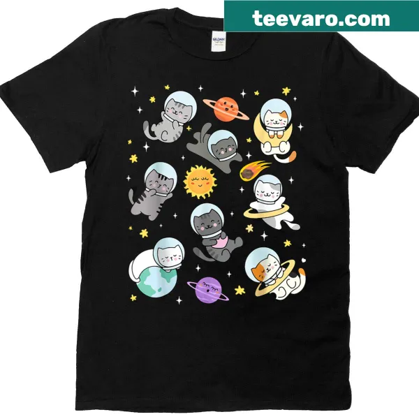 Funny cat astronaut graphic T-shirt exploring space