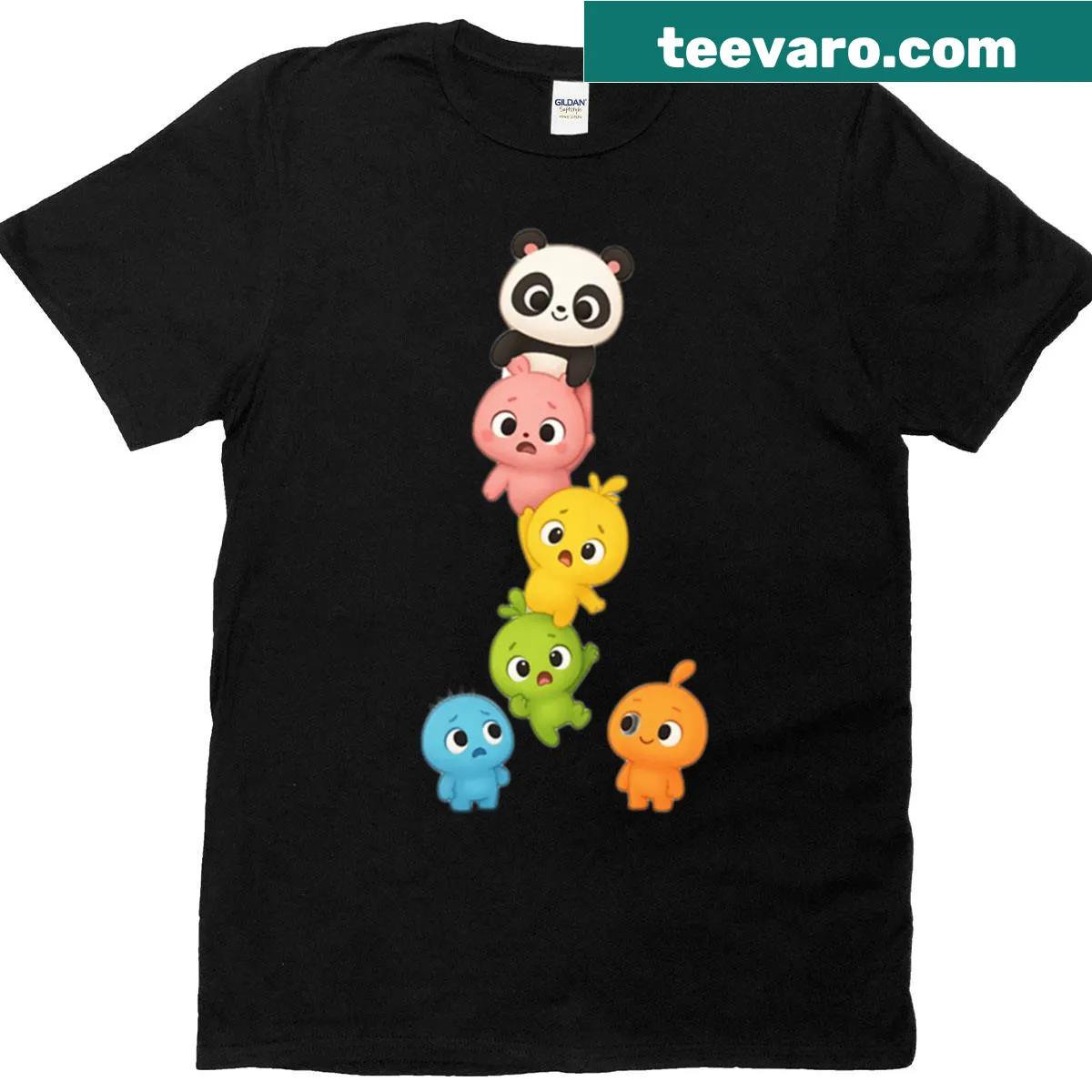 Illustration of a cute stack of colorful friends on a T-shirt — on a men's t-shirt