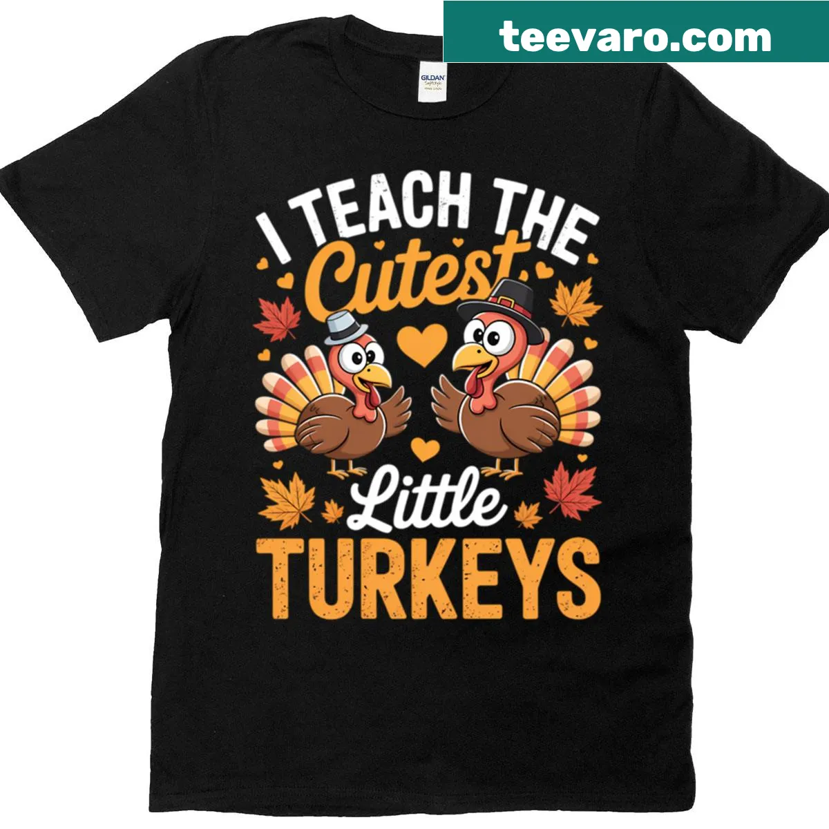 Cartoon turkeys Thanksgiving teacher t-shirt — on a men's t-shirt