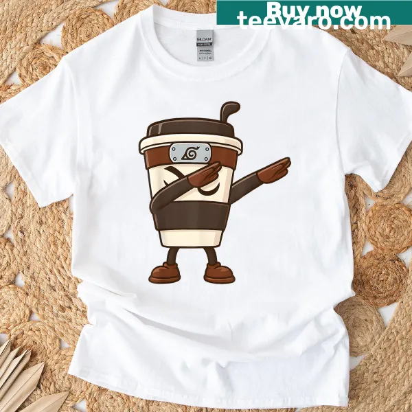 Cute cartoon dabbing cappuccino graphic on a boys t-shirt