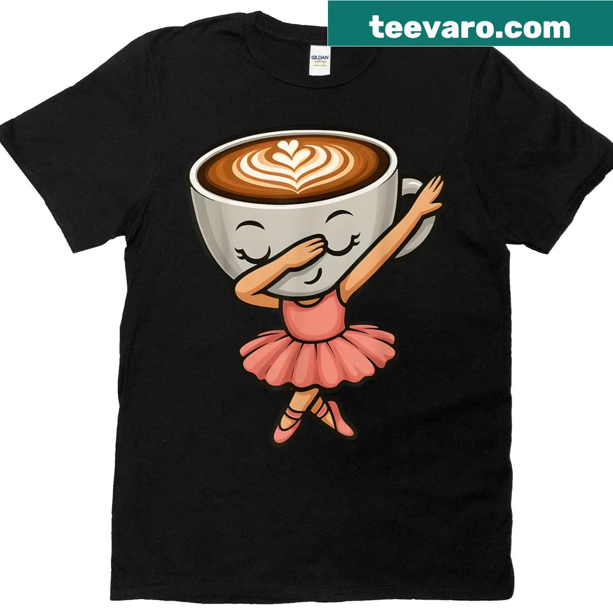 Cartoon dabbing ballerina with cappuccino in cute Italian style — on a men's t-shirt