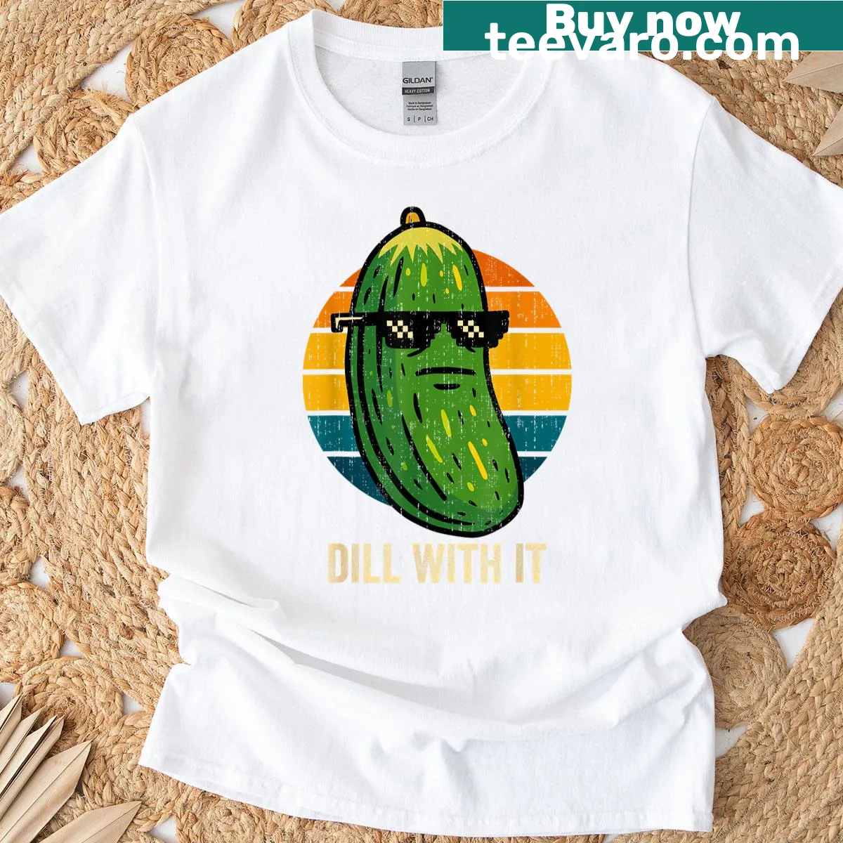 T-shirt with the phrase 'Dill With It' in playful typography for pickle lovers. — on a men's t-shirt