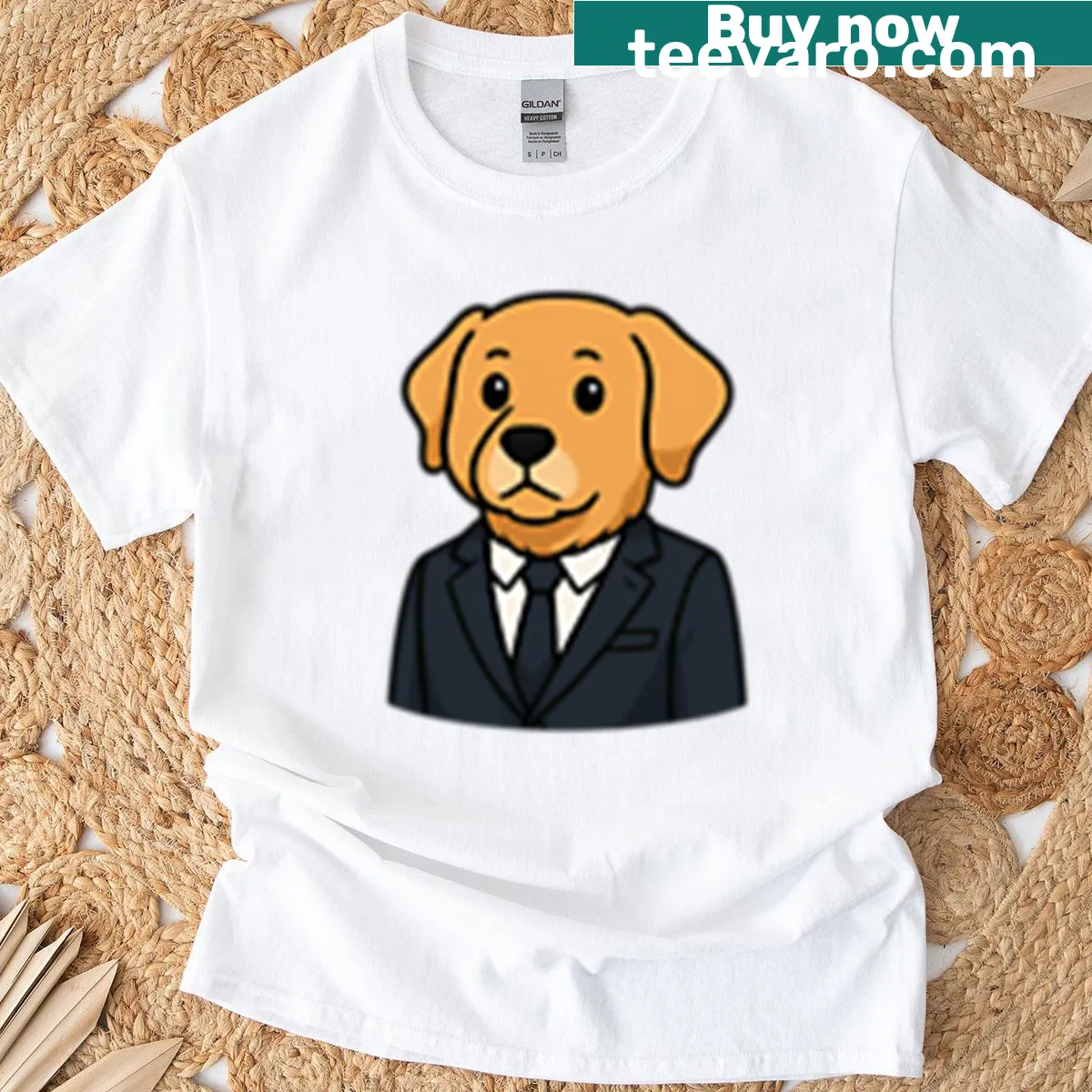 Cartoon illustration of a dog in a suit on a t-shirt — on a men's t-shirt