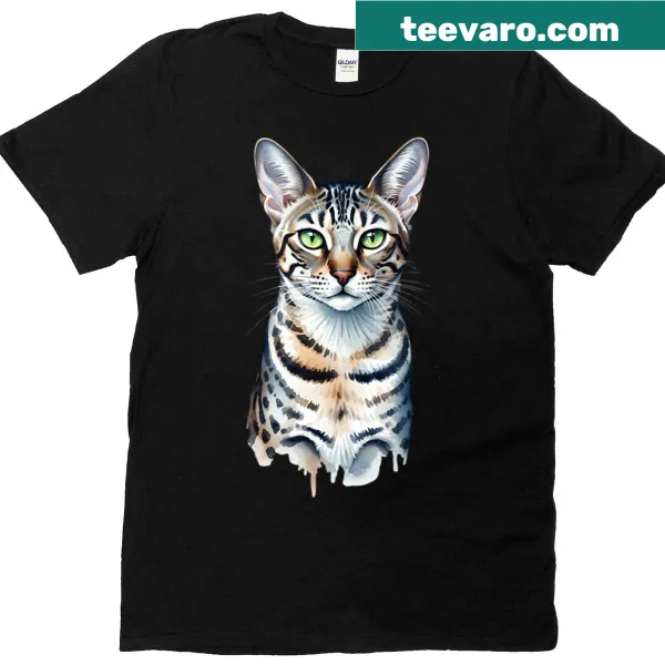 Oversized T-shirt with watercolor portrait of an Egyptian Mau cat