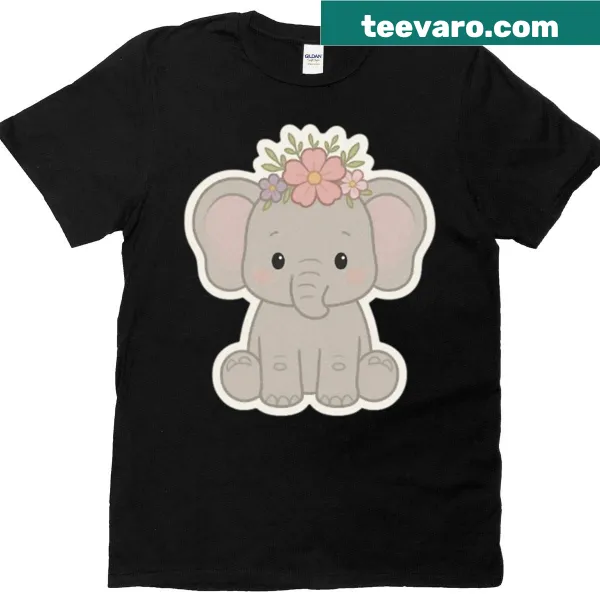 Vintage elephant design with a flower crown on an oversized t-shirt.