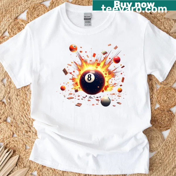 Bold graphic of an exploding 8 ball, perfect for game lovers.