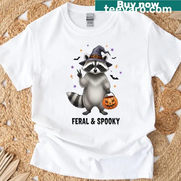 Funny Halloween t-shirt featuring a feral raccoon design